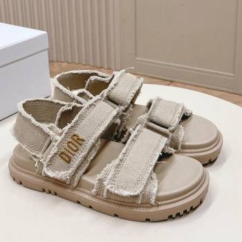 Dior Dioract Strap Sandals in Fringed Cotton Canvas Grey 2024 (MD-240506045)