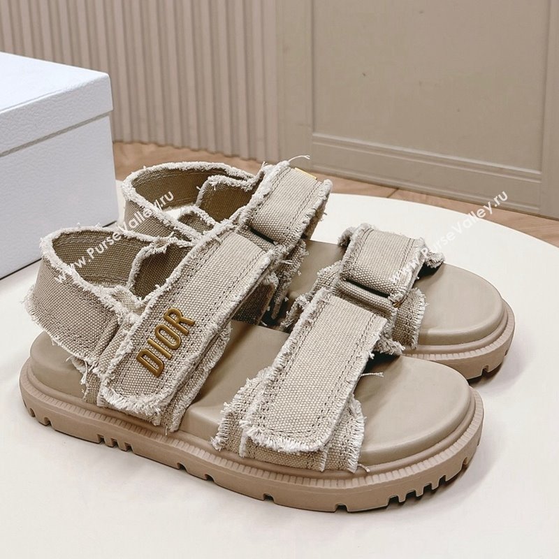 Dior Dioract Strap Sandals in Fringed Cotton Canvas Grey 2024 (MD-240506045)