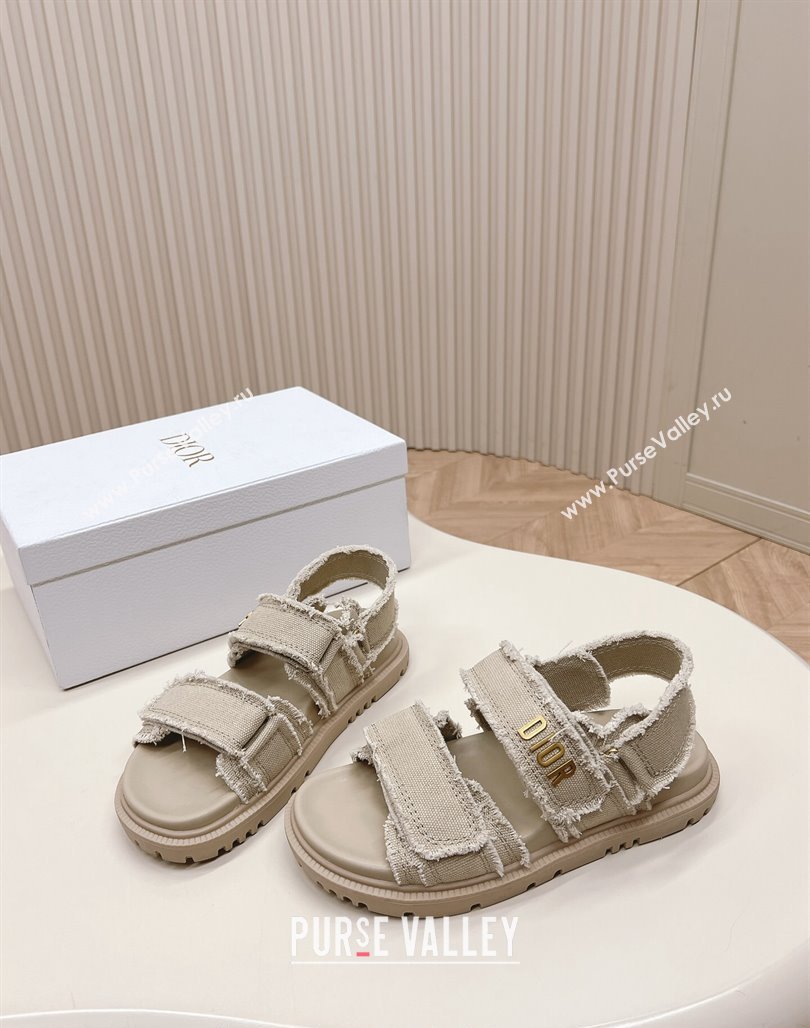 Dior Dioract Strap Sandals in Fringed Cotton Canvas Grey 2024 (MD-240506045)