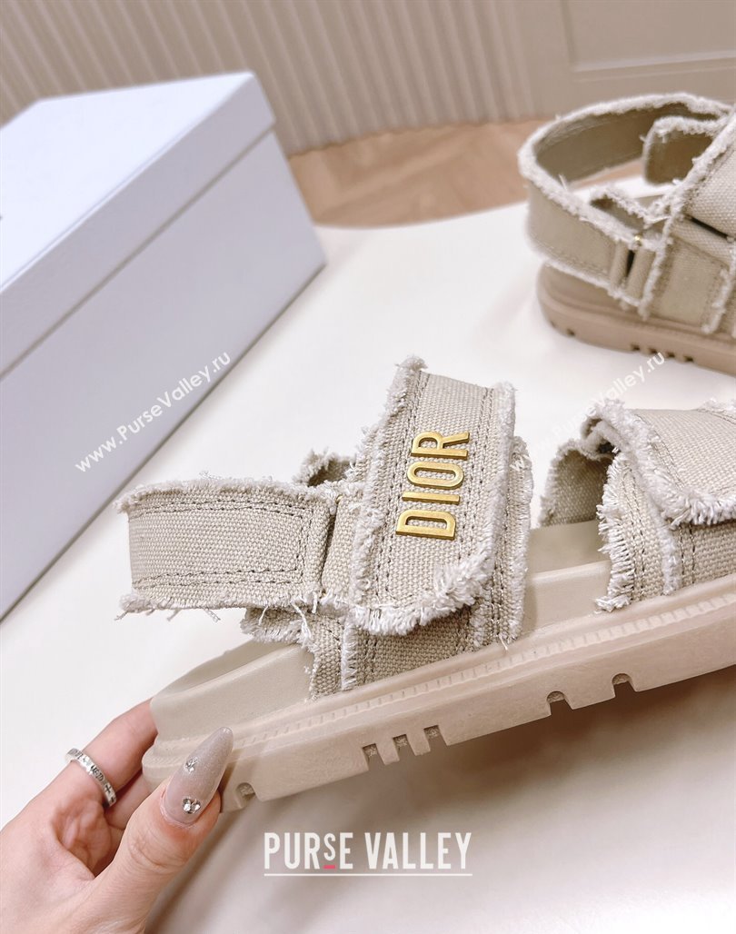 Dior Dioract Strap Sandals in Fringed Cotton Canvas Grey 2024 (MD-240506045)