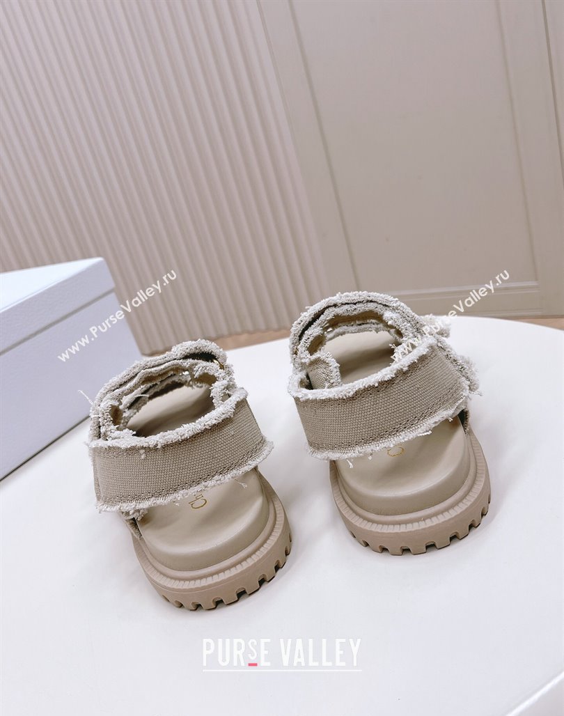 Dior Dioract Strap Sandals in Fringed Cotton Canvas Grey 2024 (MD-240506045)