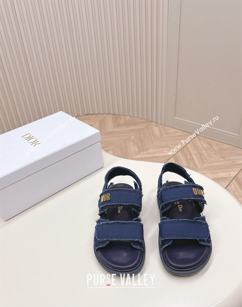 Dior Dioract Strap Sandals in Fringed Cotton Canvas Denim Blue 2024 (MD-240506046)