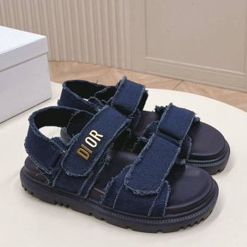 Dior Dioract Strap Sandals in Fringed Cotton Canvas Denim Blue 2024 (MD-240506046)