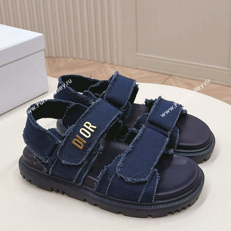 Dior Dioract Strap Sandals in Fringed Cotton Canvas Denim Blue 2024 (MD-240506046)