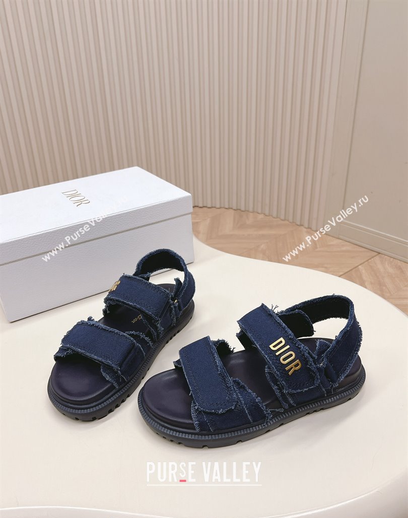 Dior Dioract Strap Sandals in Fringed Cotton Canvas Denim Blue 2024 (MD-240506046)