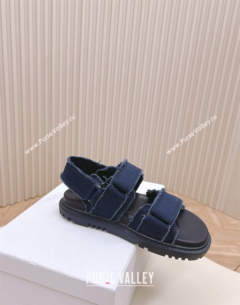 Dior Dioract Strap Sandals in Fringed Cotton Canvas Denim Blue 2024 (MD-240506046)