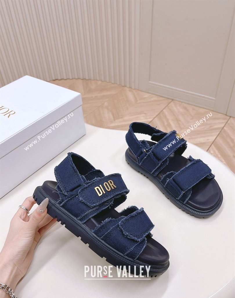 Dior Dioract Strap Sandals in Fringed Cotton Canvas Denim Blue 2024 (MD-240506046)