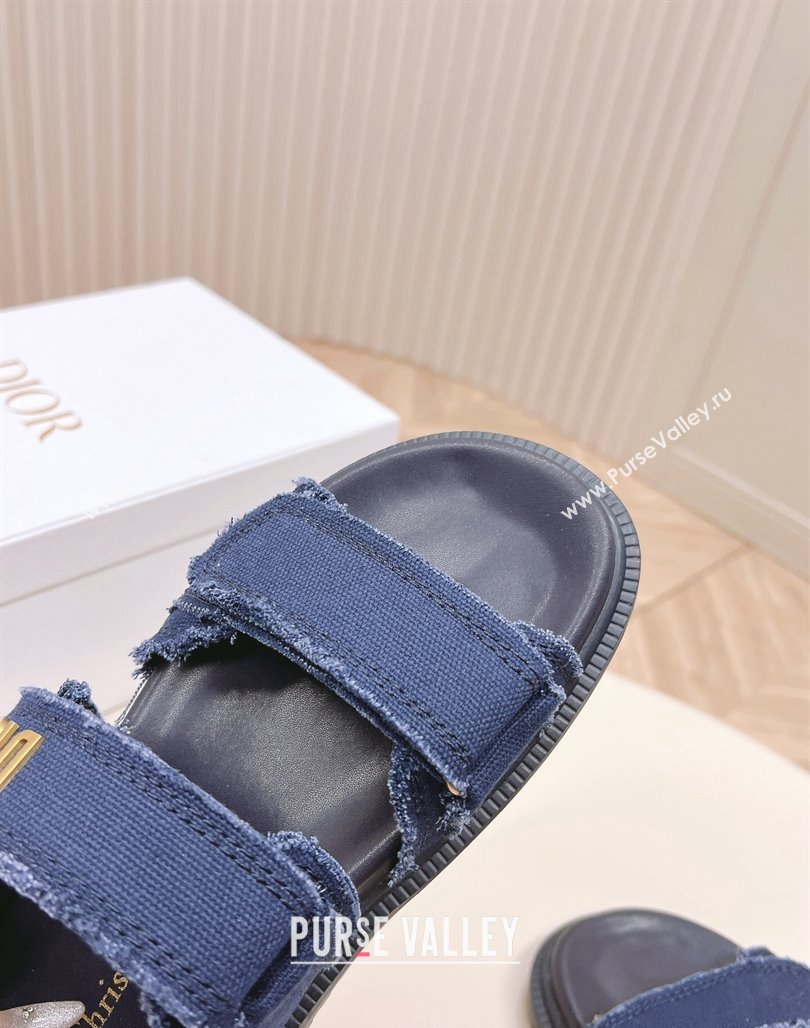 Dior Dioract Strap Sandals in Fringed Cotton Canvas Denim Blue 2024 (MD-240506046)