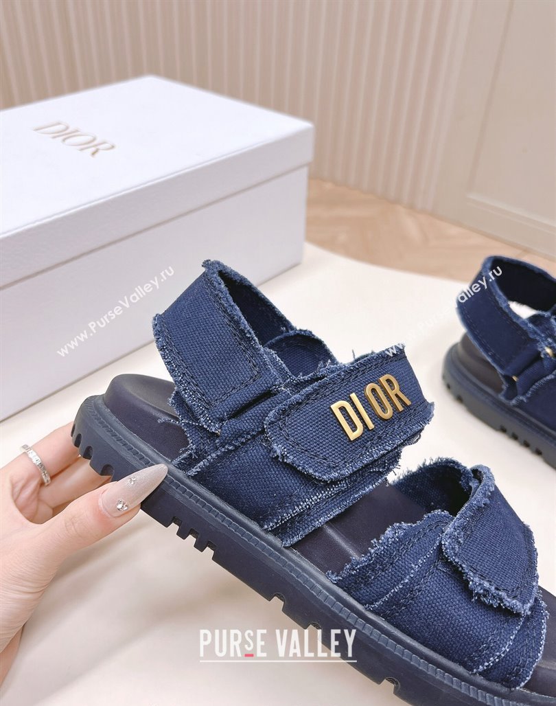 Dior Dioract Strap Sandals in Fringed Cotton Canvas Denim Blue 2024 (MD-240506046)