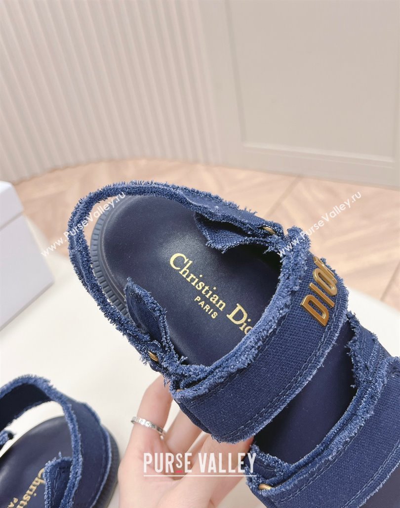 Dior Dioract Strap Sandals in Fringed Cotton Canvas Denim Blue 2024 (MD-240506046)