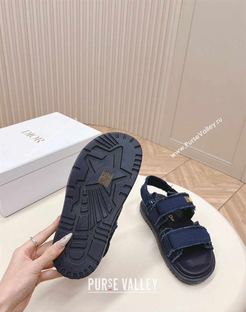 Dior Dioract Strap Sandals in Fringed Cotton Canvas Denim Blue 2024 (MD-240506046)