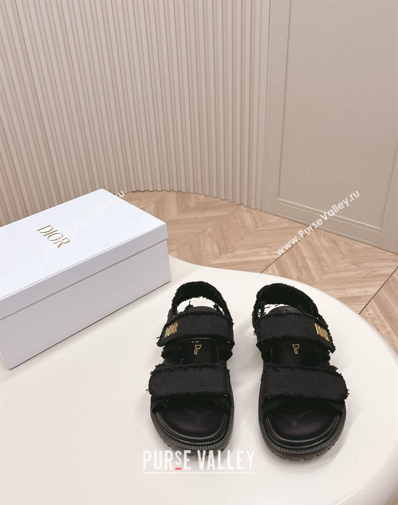 Dior Dioract Strap Sandals in Fringed Cotton Canvas Black 2024 (MD-240506048)