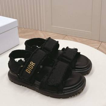 Dior Dioract Strap Sandals in Fringed Cotton Canvas Black 2024 (MD-240506048)