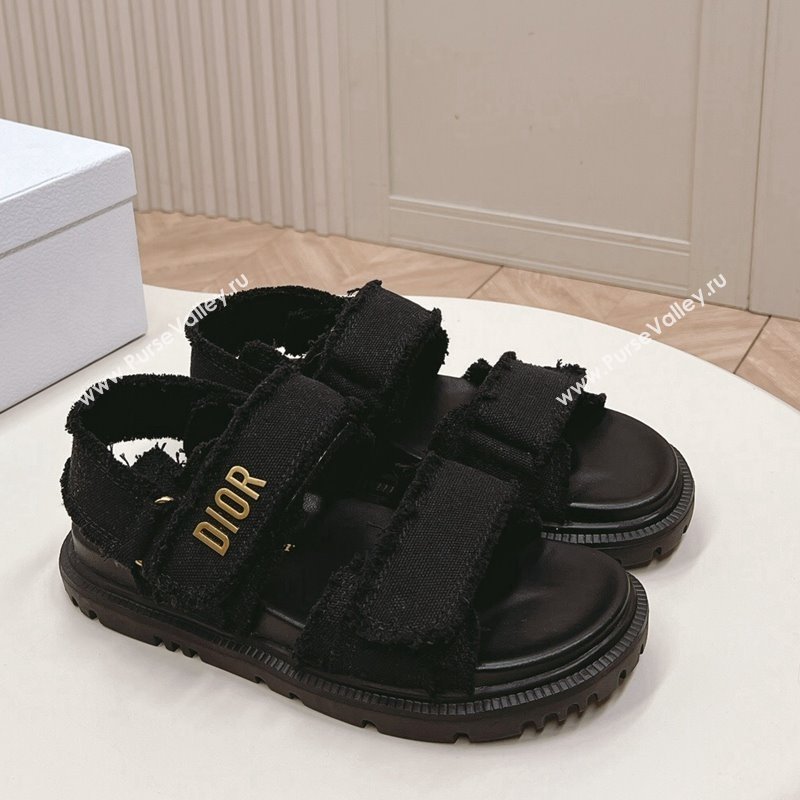 Dior Dioract Strap Sandals in Fringed Cotton Canvas Black 2024 (MD-240506048)