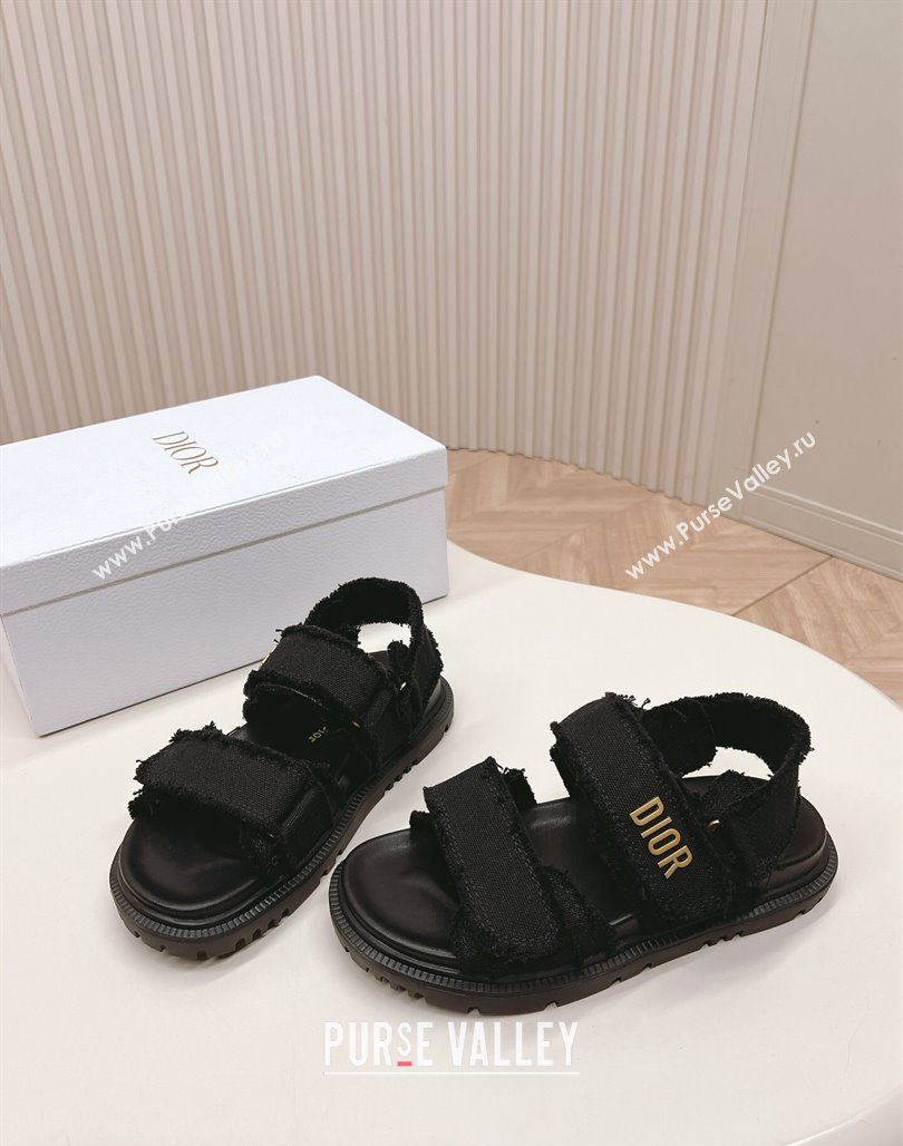 Dior Dioract Strap Sandals in Fringed Cotton Canvas Black 2024 (MD-240506048)
