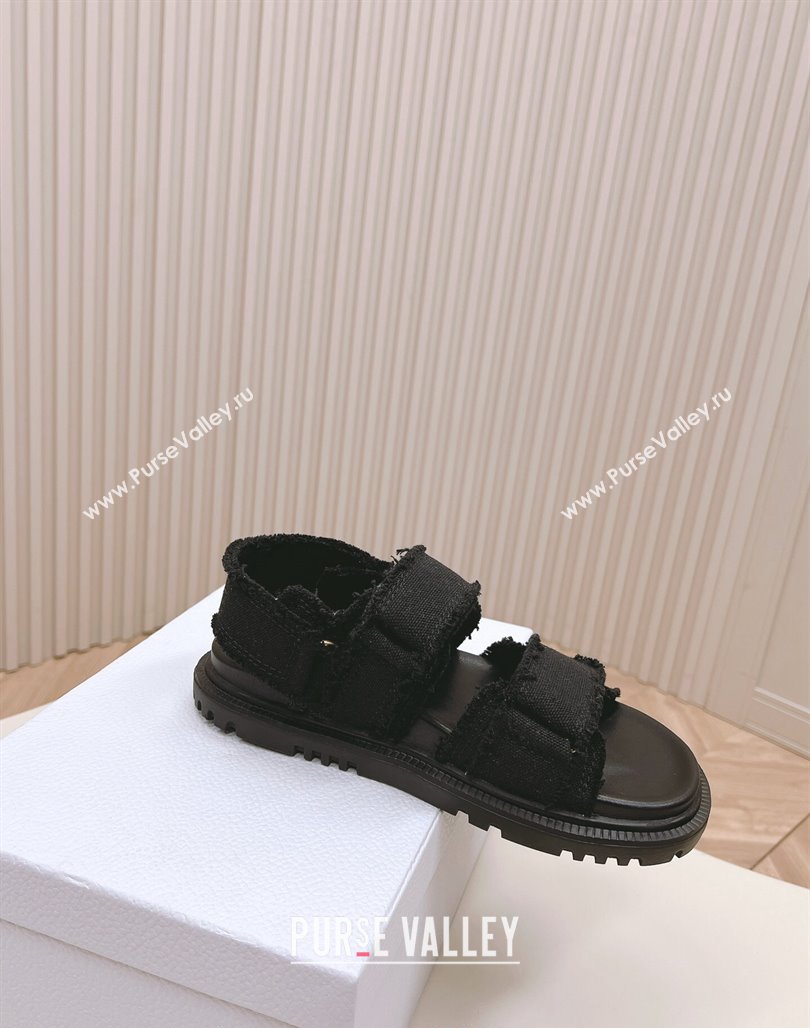 Dior Dioract Strap Sandals in Fringed Cotton Canvas Black 2024 (MD-240506048)