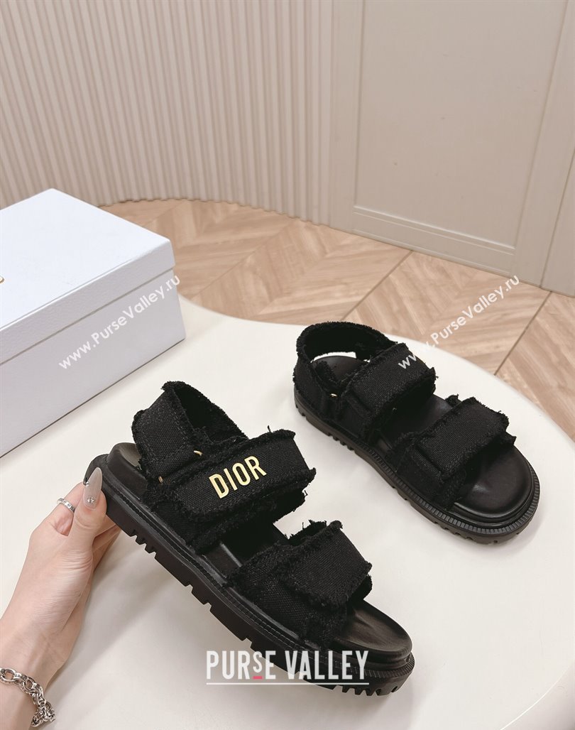 Dior Dioract Strap Sandals in Fringed Cotton Canvas Black 2024 (MD-240506048)