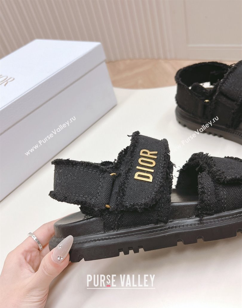 Dior Dioract Strap Sandals in Fringed Cotton Canvas Black 2024 (MD-240506048)