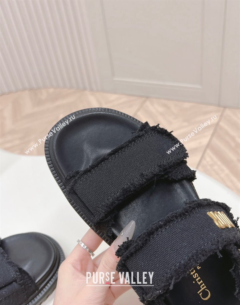 Dior Dioract Strap Sandals in Fringed Cotton Canvas Black 2024 (MD-240506048)