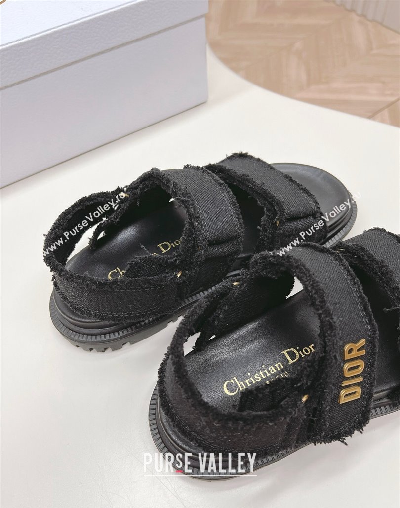 Dior Dioract Strap Sandals in Fringed Cotton Canvas Black 2024 (MD-240506048)