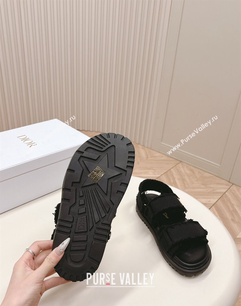 Dior Dioract Strap Sandals in Fringed Cotton Canvas Black 2024 (MD-240506048)
