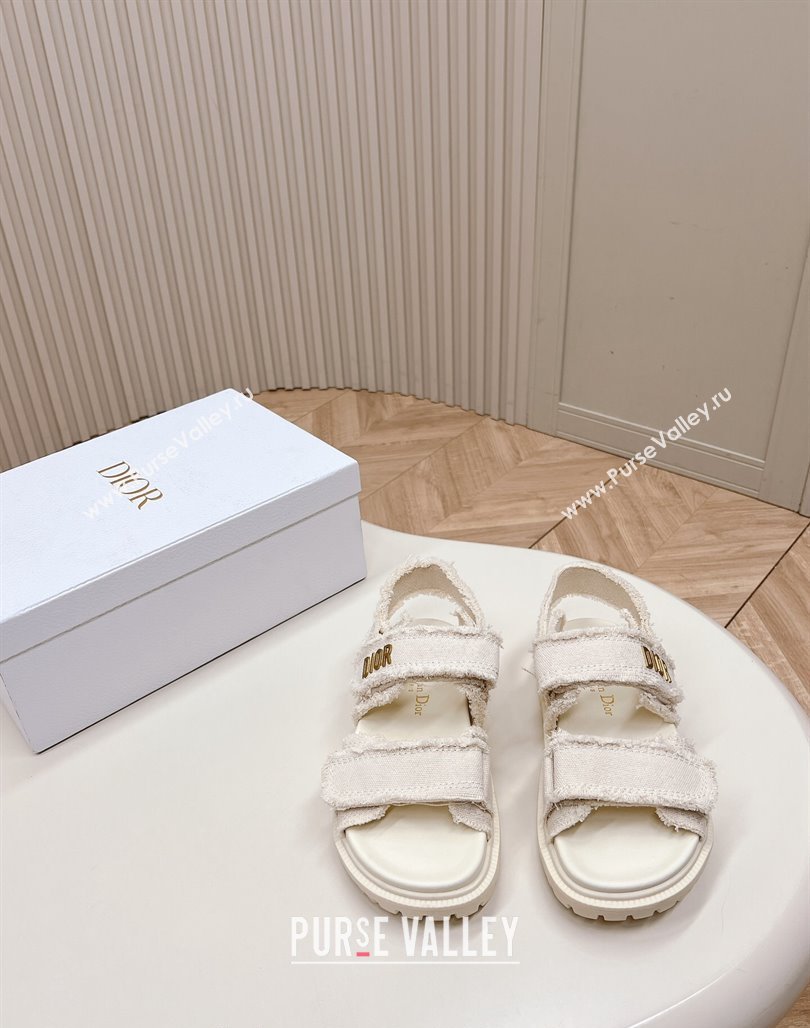 Dior Dioract Strap Sandals in Fringed Cotton Canvas White 2024 (MD-240506049)