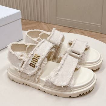 Dior Dioract Strap Sandals in Fringed Cotton Canvas White 2024 (MD-240506049)