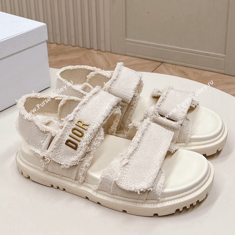 Dior Dioract Strap Sandals in Fringed Cotton Canvas White 2024 (MD-240506049)