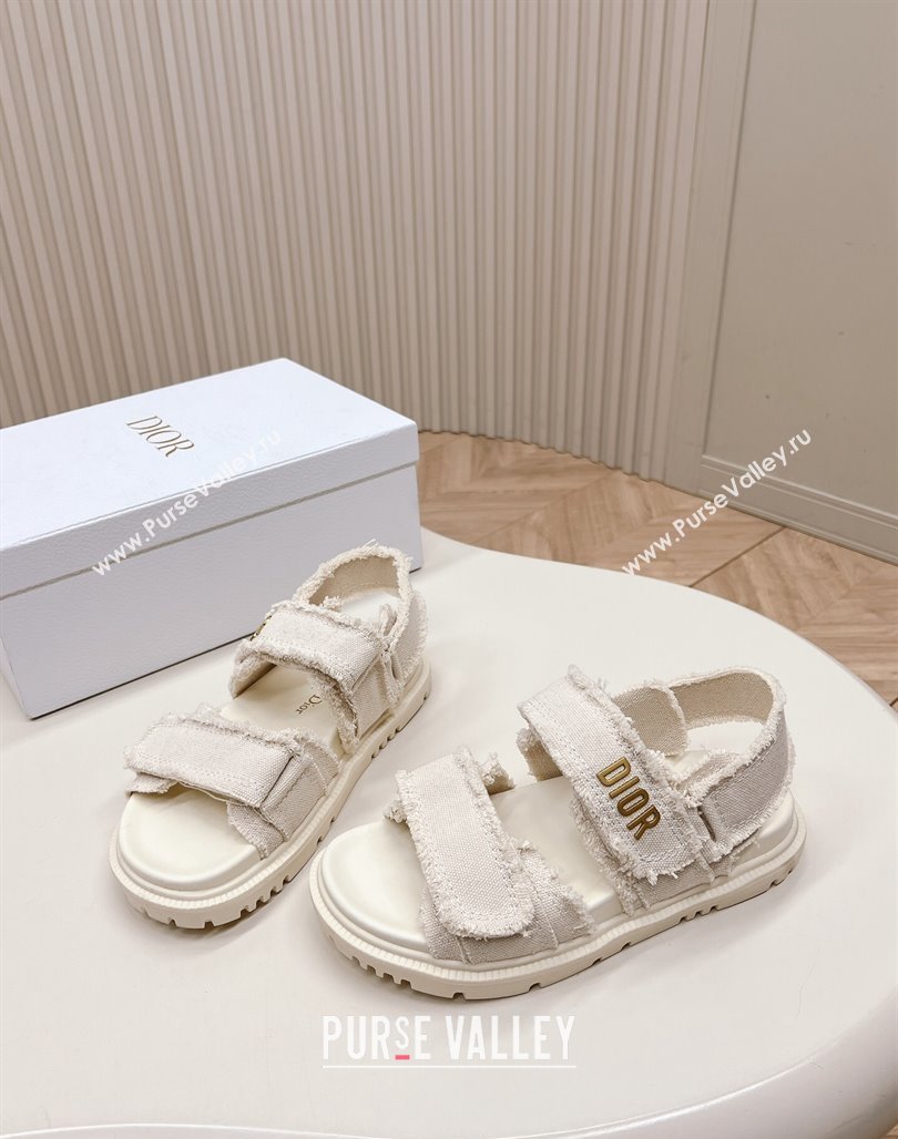 Dior Dioract Strap Sandals in Fringed Cotton Canvas White 2024 (MD-240506049)