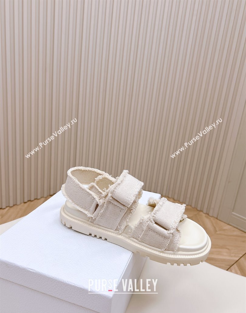 Dior Dioract Strap Sandals in Fringed Cotton Canvas White 2024 (MD-240506049)