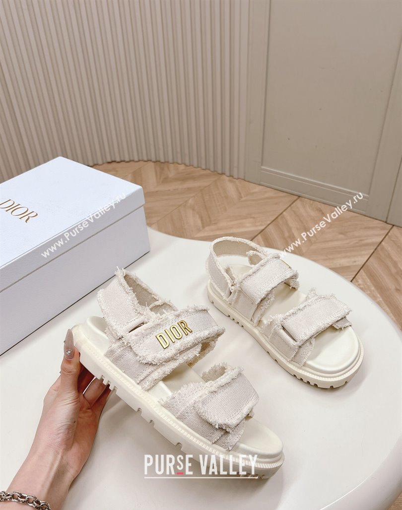Dior Dioract Strap Sandals in Fringed Cotton Canvas White 2024 (MD-240506049)