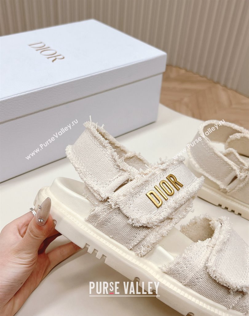 Dior Dioract Strap Sandals in Fringed Cotton Canvas White 2024 (MD-240506049)