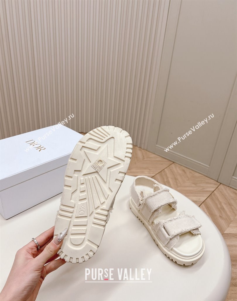 Dior Dioract Strap Sandals in Fringed Cotton Canvas White 2024 (MD-240506049)