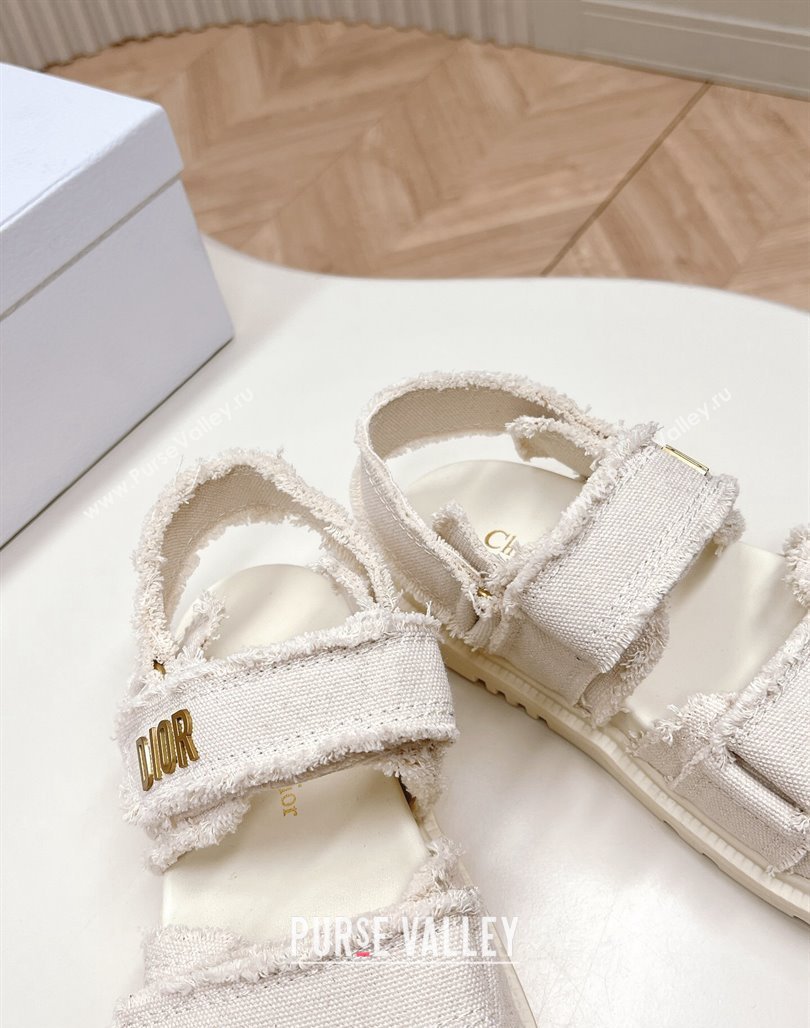 Dior Dioract Strap Sandals in Fringed Cotton Canvas White 2024 (MD-240506049)