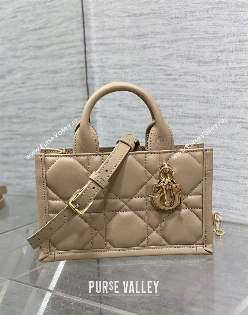 Dior Mini Book Tote Bag in Macrocannage Calfskin with Strap Beige 2024 (XXG-240523011)