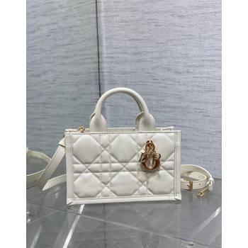 Dior Mini Book Tote Bag in Macrocannage Calfskin with Strap White 2024 (XXG-240523012)