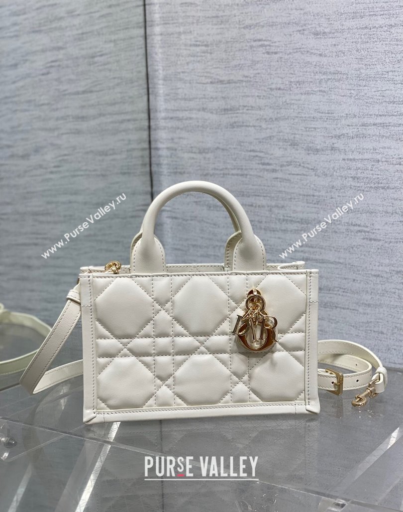 Dior Mini Book Tote Bag in Macrocannage Calfskin with Strap White 2024 (XXG-240523012)