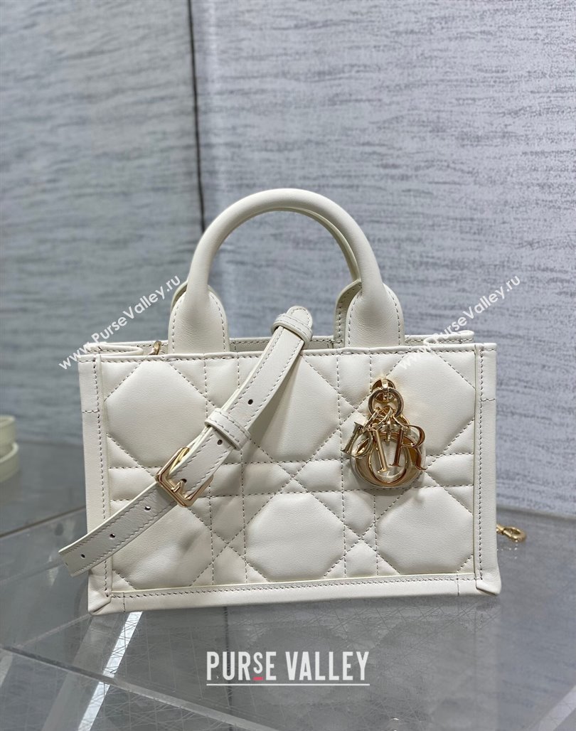 Dior Mini Book Tote Bag in Macrocannage Calfskin with Strap White 2024 (XXG-240523012)