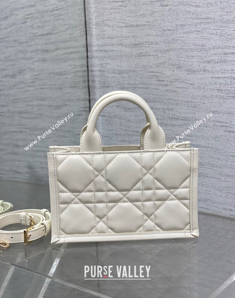 Dior Mini Book Tote Bag in Macrocannage Calfskin with Strap White 2024 (XXG-240523012)