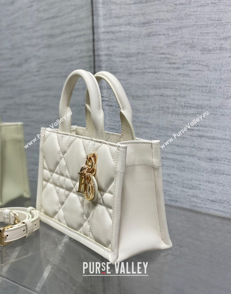 Dior Mini Book Tote Bag in Macrocannage Calfskin with Strap White 2024 (XXG-240523012)