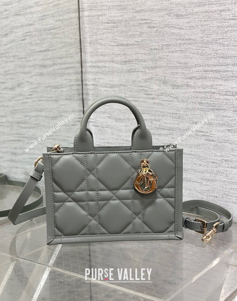 Dior Mini Book Tote Bag in Macrocannage Calfskin with Strap Grey 2024 (XXG-240523013)