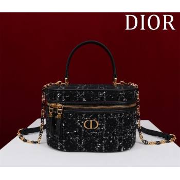 Dior Caro Small Vanity Case in Black Cannage Tweed 2024 (XXG-240523002)