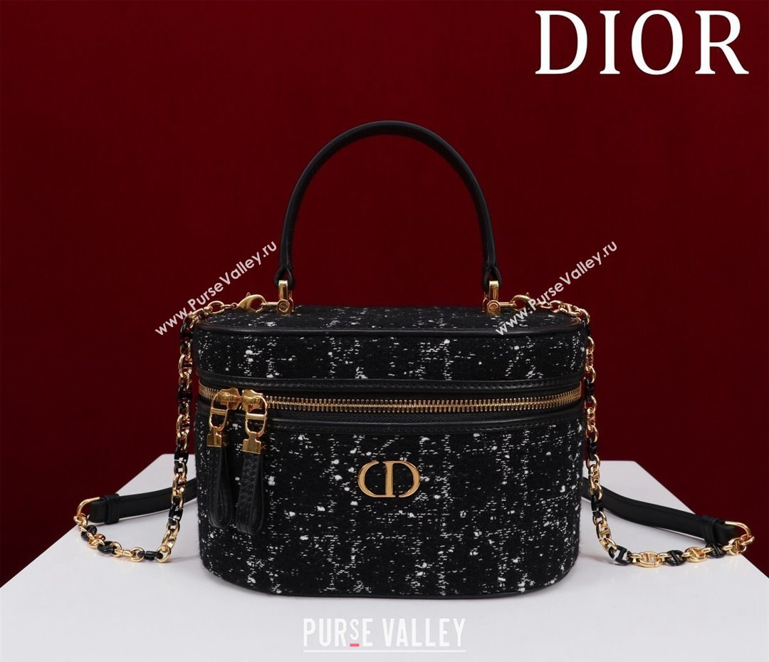 Dior Caro Small Vanity Case in Black Cannage Tweed 2024 (XXG-240523002)