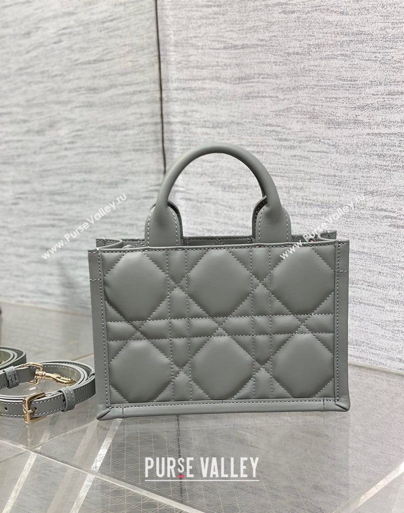 Dior Mini Book Tote Bag in Macrocannage Calfskin with Strap Grey 2024 (XXG-240523013)