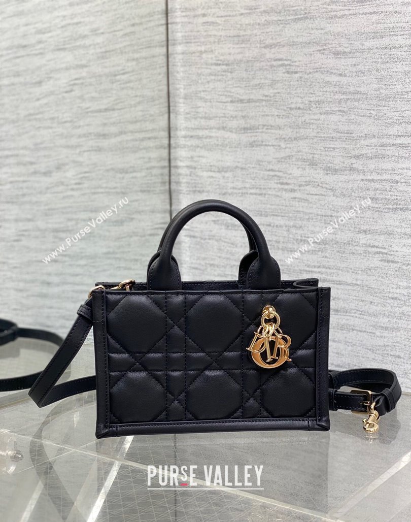 Dior Mini Book Tote Bag in Macrocannage Calfskin with Strap Black 2024 (XXG-240523014)