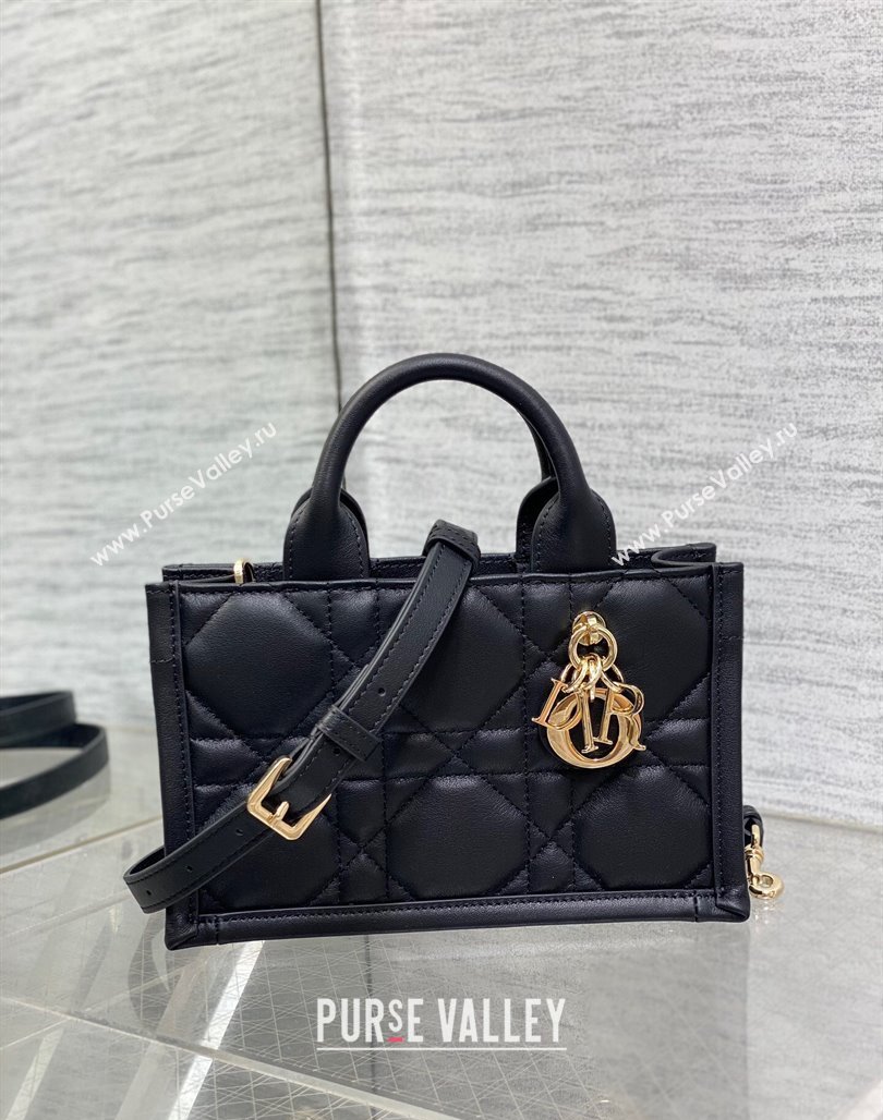 Dior Mini Book Tote Bag in Macrocannage Calfskin with Strap Black 2024 (XXG-240523014)