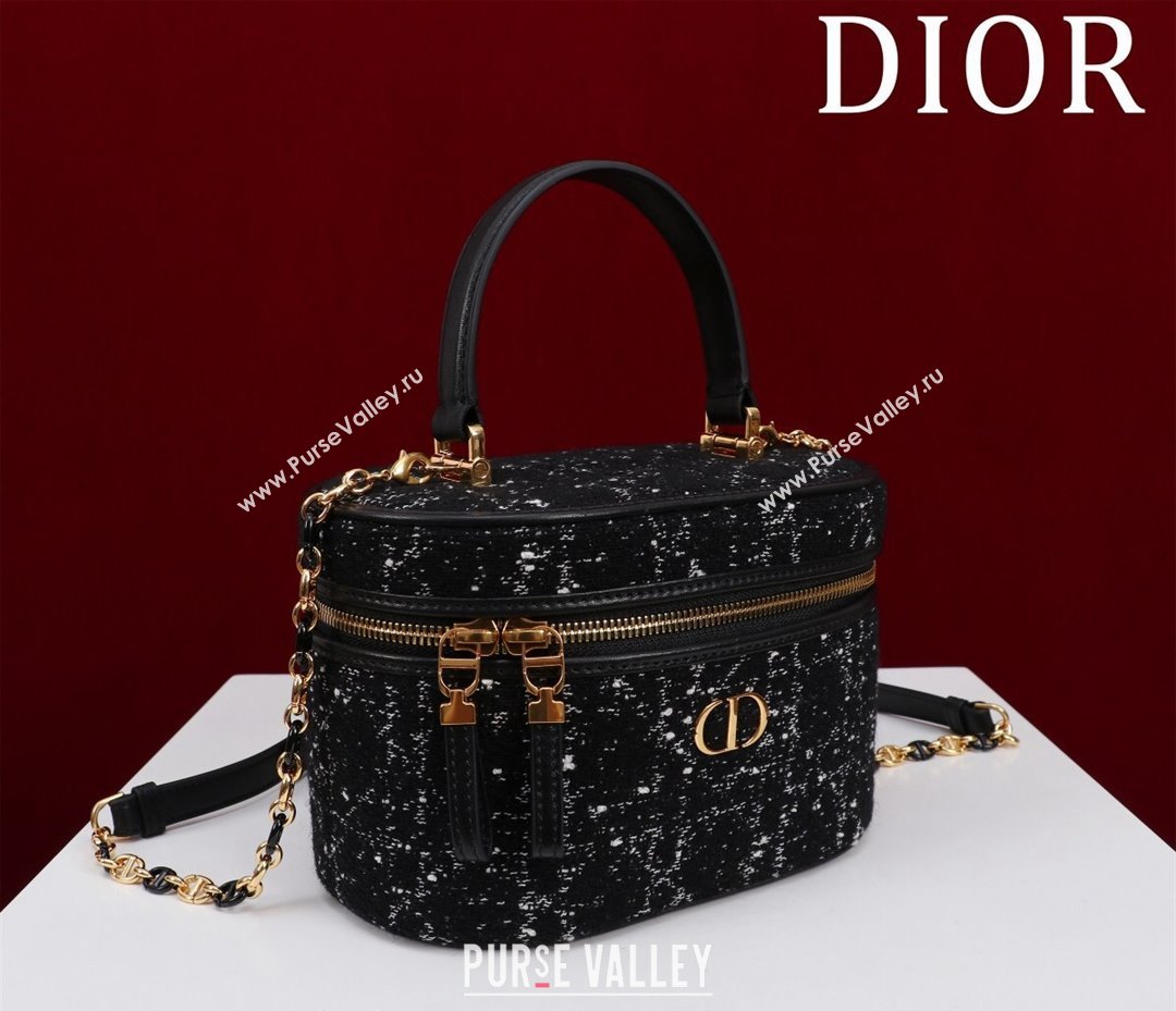 Dior Caro Small Vanity Case in Black Cannage Tweed 2024 (XXG-240523002)