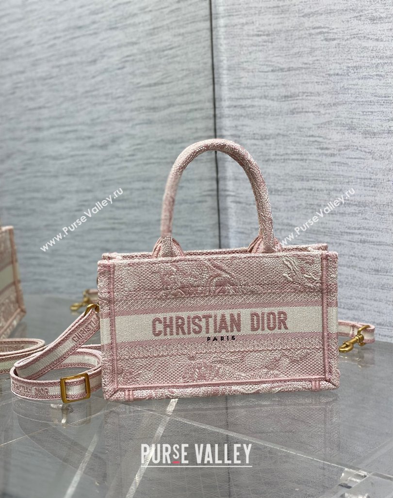 Dior Mini Book Tote Bag with Strap in Pink Toile de Jouy Reverse Embroidery Pink 2024 (BF-240523018)