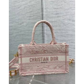 Dior Mini Book Tote Bag with Strap in Pink Toile de Jouy Reverse Embroidery Pink 2024 (BF-240523018)