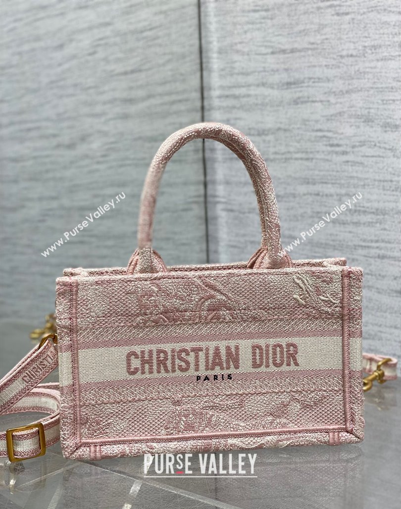 Dior Mini Book Tote Bag with Strap in Pink Toile de Jouy Reverse Embroidery Pink 2024 (BF-240523018)